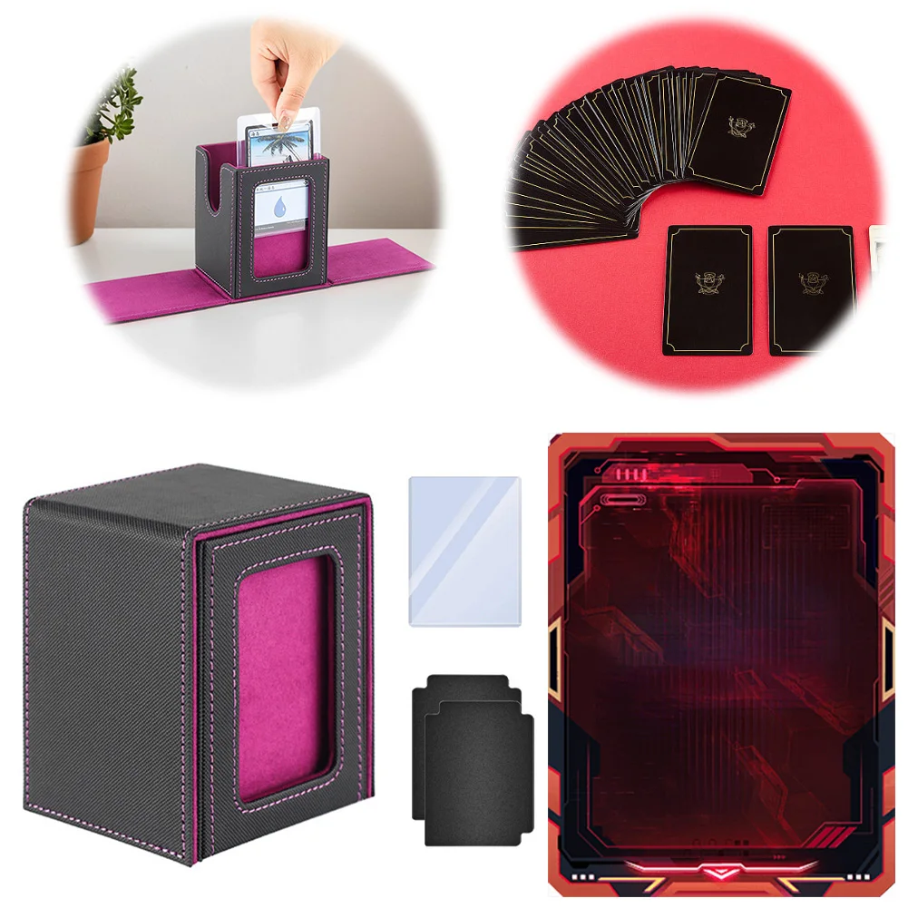 

Card Deck Box for Commander Display with 2 Dividers PU Leather Storage Case Holds Over 100 Cards