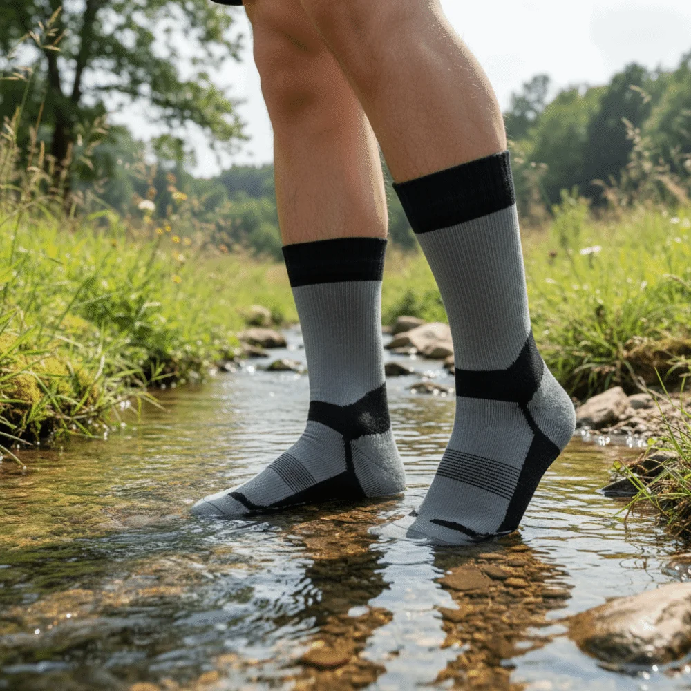Warme Socken, dicke Herren, wasserdichte Socken, bequeme, atmungsaktive Skisocken, feuchtigkeitsableitende, verschleißfeste Outdoor-Socken, Wandern