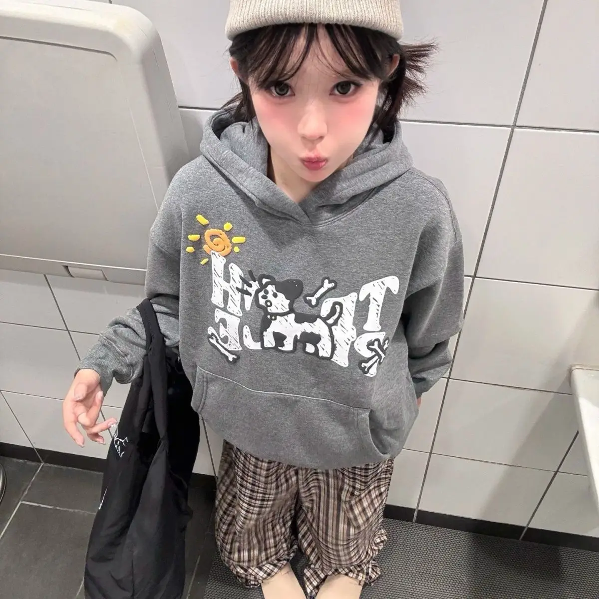 

Cartoon Graffiti Hooded Sweatshirt Sun Puppy Foam Print Women'S Autumn Winter New Loose Slim Long-Sleeved Hoodie