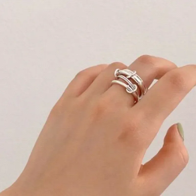 New High End Pvd Wholesale Waterproof&No Fade Designer Multi-layer Circle Link Stainless Steel Finger Ring for Women