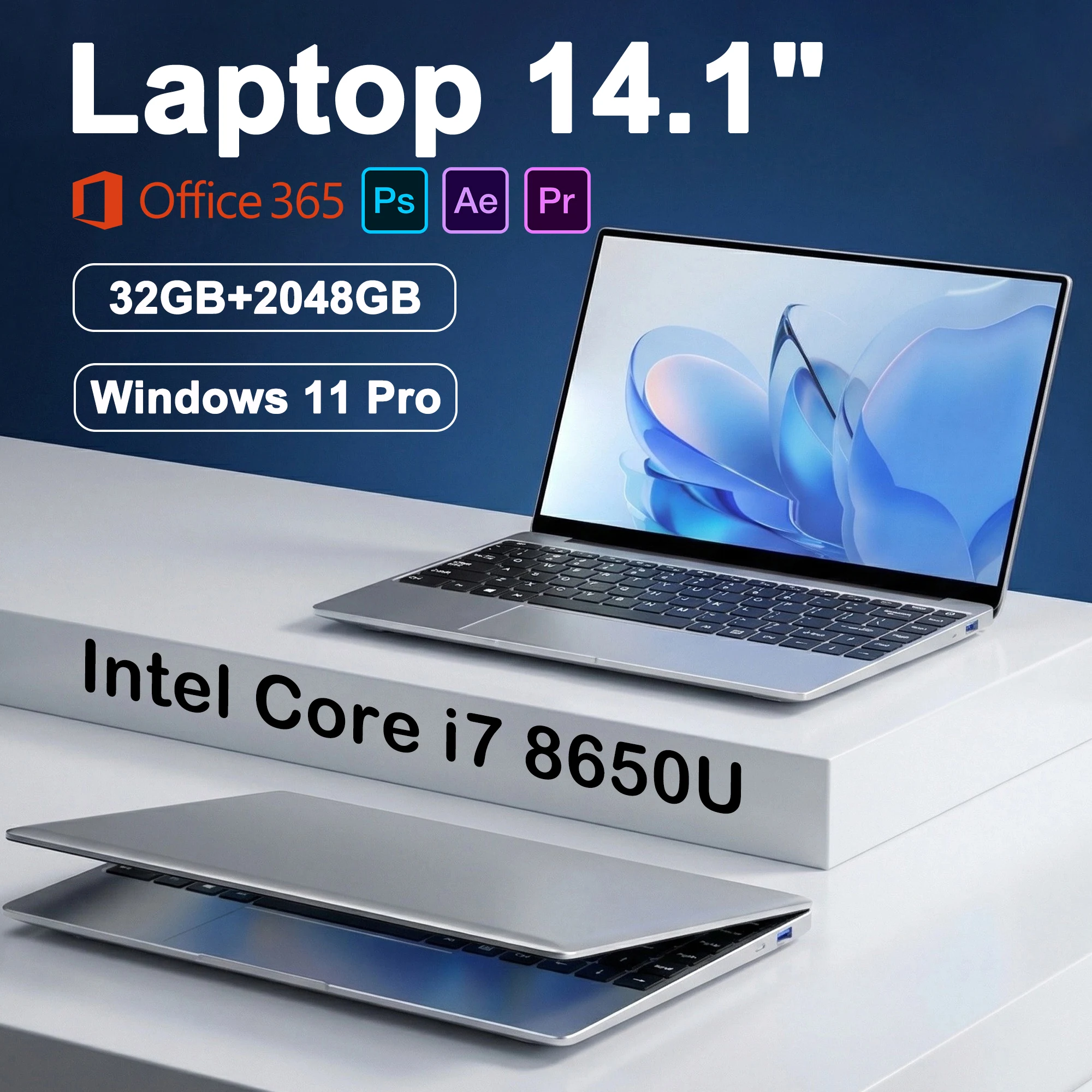 2026 New Ultra Slim 14.1 Inch Laptop Intel Core i7-8650U 32GB RAM 2TB M.2 SSD Windows 11 Pro Business Office Student Computer