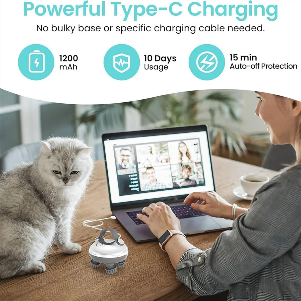 

Портативный электрический массажер для кожи головы Okay, перезаряжаемый IPX7, водонепроницаемый массажер для кожи головы с подогревом и 100 разминающими узлами для массажа