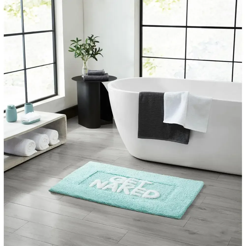 

Cotton Bath Rug Aqua 21"x34" Unique Decor Loop Shag Skid Resistant Fast Drying