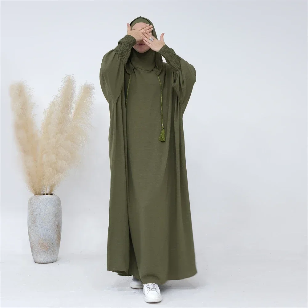 

Hooded Dress for Women Two Hoodies Islamic Clothing One Piece Prayer Garment Dubai Turkish Modest Abaya Muslim Dresses Ramadan