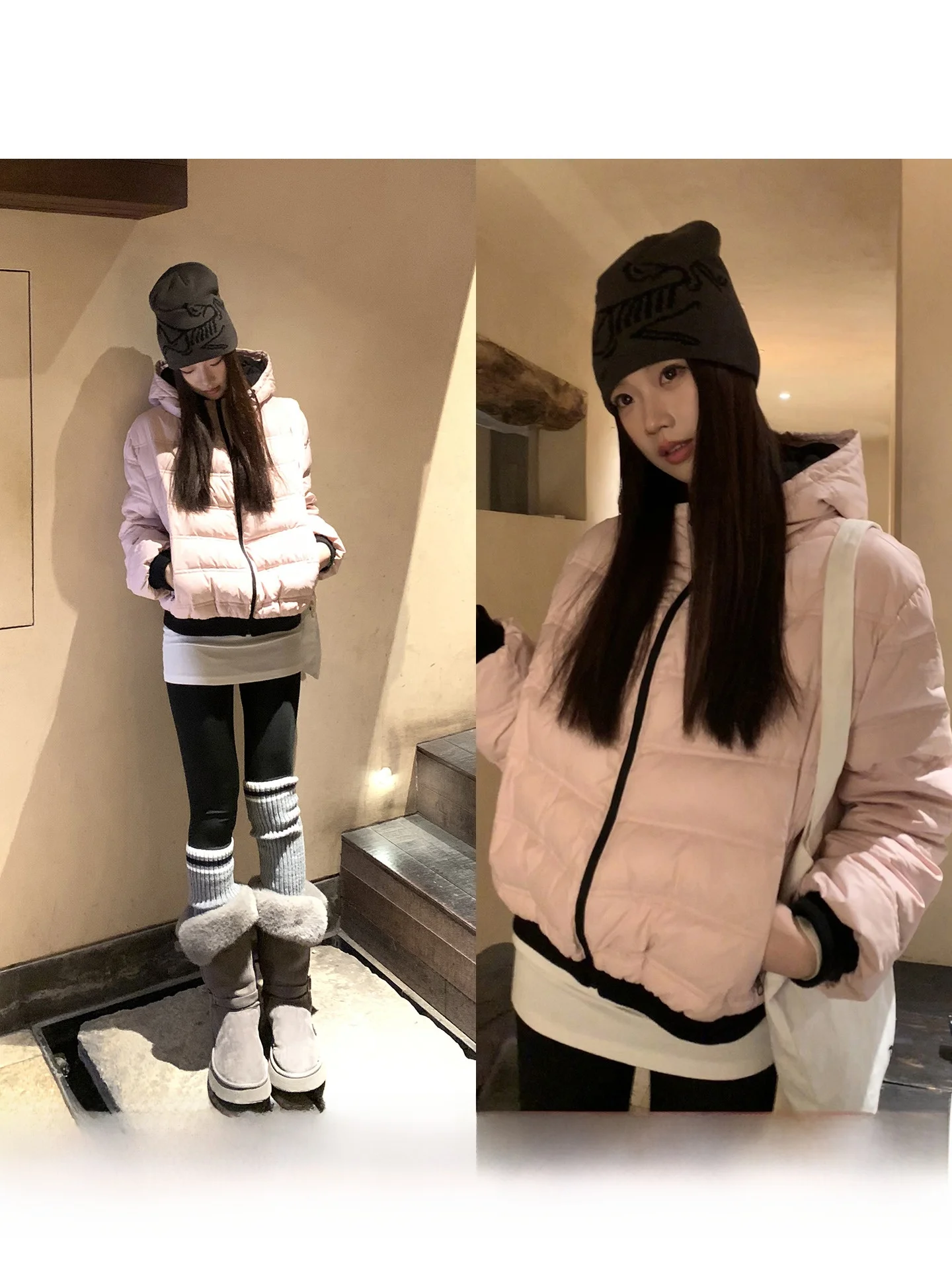 

G Sle Women's down Jaet Winter 2025 New Warm 90 White Du down Pink Beautiful Winter Outerwear Coat Simple Straight Cut