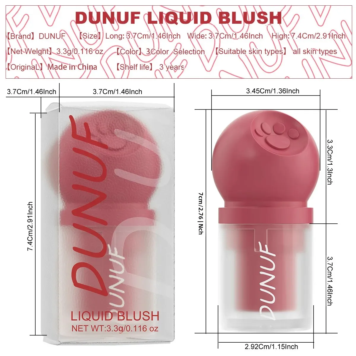 DUNUF Palette di fard per zampa di gatto a 3 colori Idratante, leggero e setoso Facile da applicare Tutti i tipi e toni della pelle