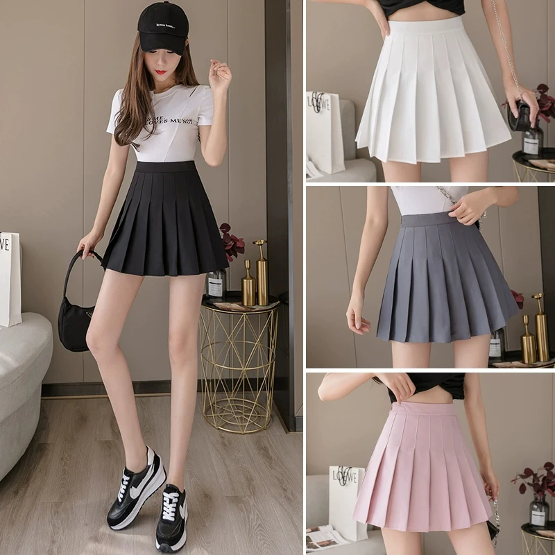 

Summer New High Waist Slimming Solid Color A-line Skirt Women's Fashion Sports Tennis Badminton Academy Style pleated skirt
