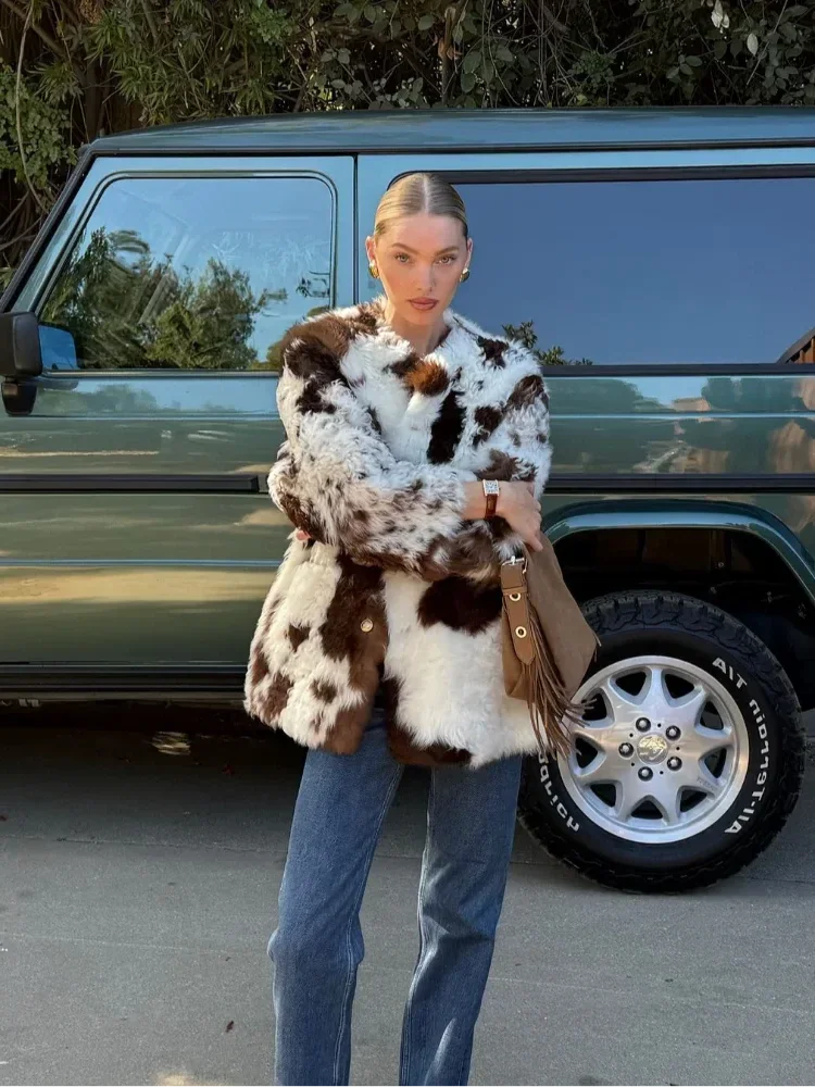 سترات قصيرة من الفرو الصناعي بطبعة الفهد معطف نسائي فاخر بأكمام كاملة وصدر واحد أنيق للسيدات ملابس خارجية شتوية دافئة