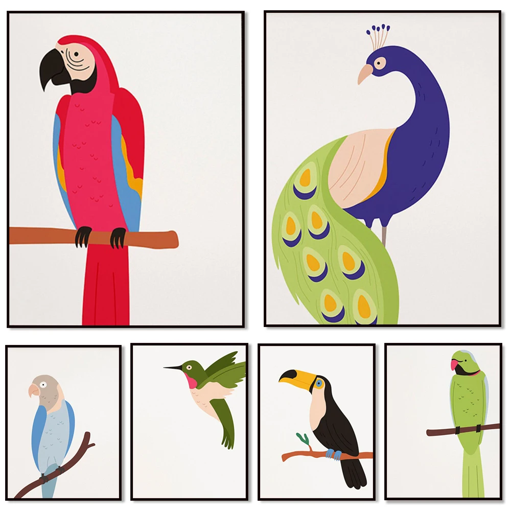Colorful Birds Gallery Wall - elementary school, middle school, science, classroom decor, watercolor, aviary, orinthology