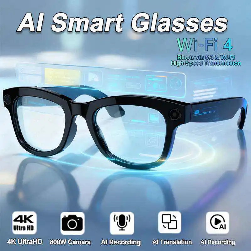 

AI Smart Glasses Voice Wake-up 4K Ultra HD 800W Camara AI Recording Al Translation Music Control And Making Calls Smart Glasses