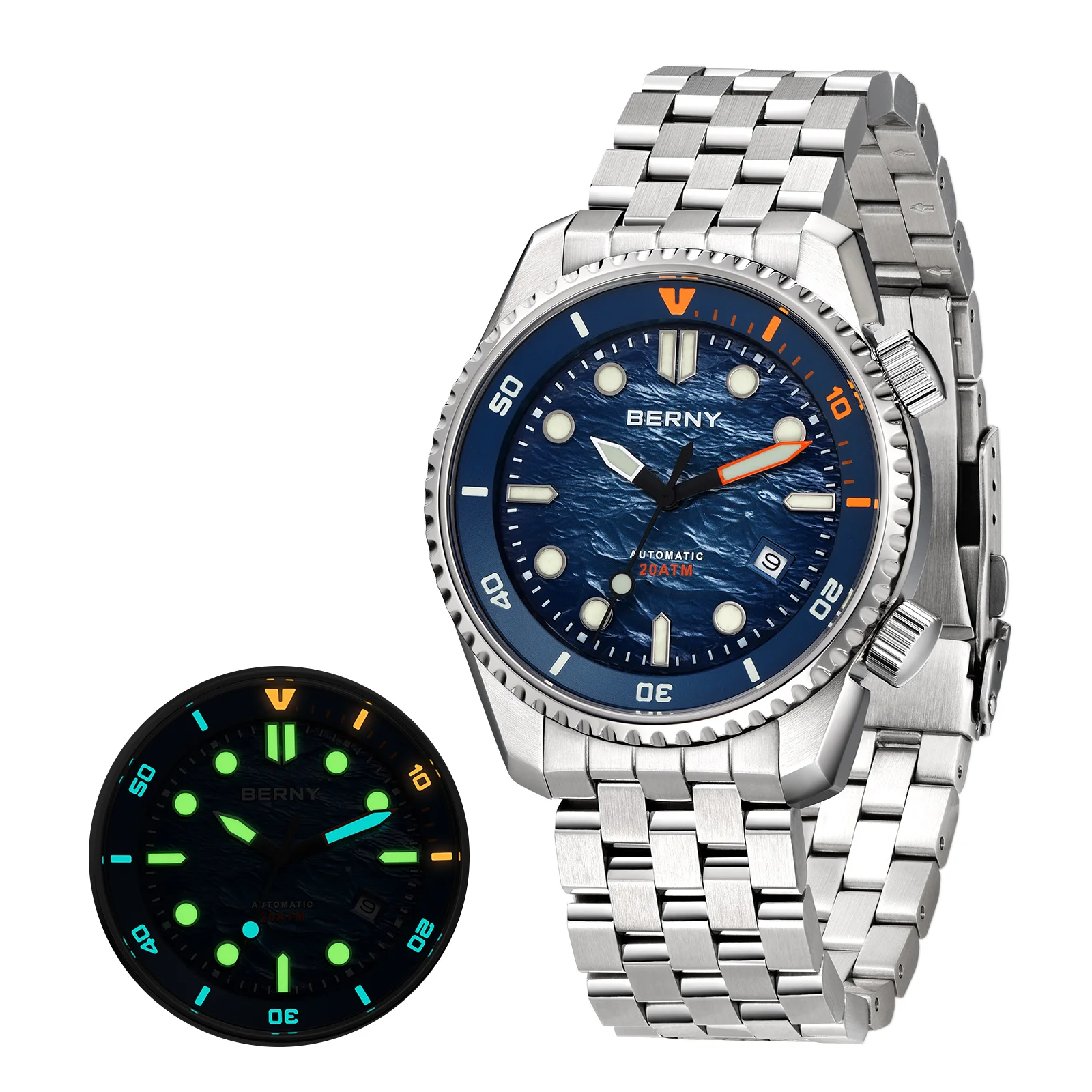 BERNY Automatisch duikhorloge voor heren Topluxe saffier 316L staal blauwe wijzerplaat 200M waterdicht mechanisch duiken herenhorloges - afbeelding 2