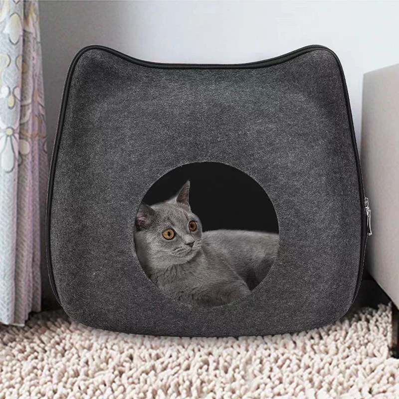 Detachable Cat Bed House Zipper Felt Breathable Cat Bed Cave with Cushion Pet Sleeping Bag For Kitten Basket Cats Accessories