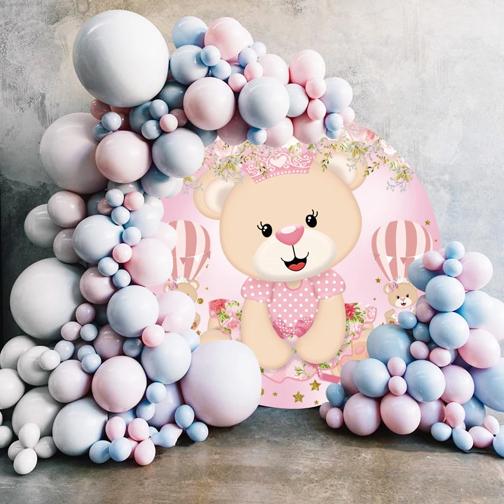 Yeele Newborn Birthday Party Bear Flowers Hot Air Balloon Round Elasticity Backdrop Baby Shower Circle Photography Background