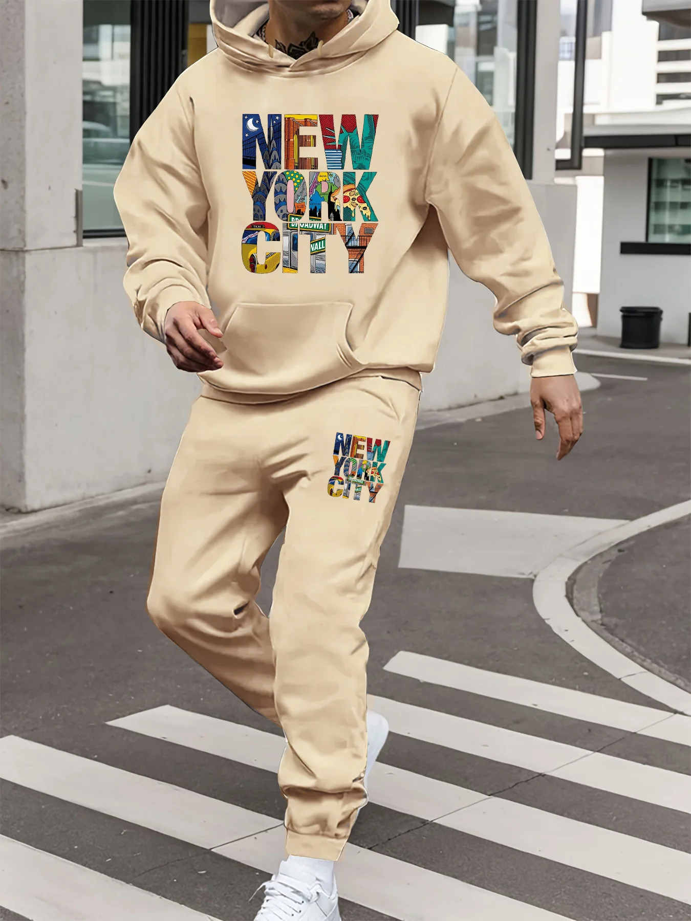 

Мужская осенне-зимняя повседневная теплая MILANO ITALY с буквенным принтом, свободная толстая бархатная спортивная толстовка с капюшоном + спортивные штаны