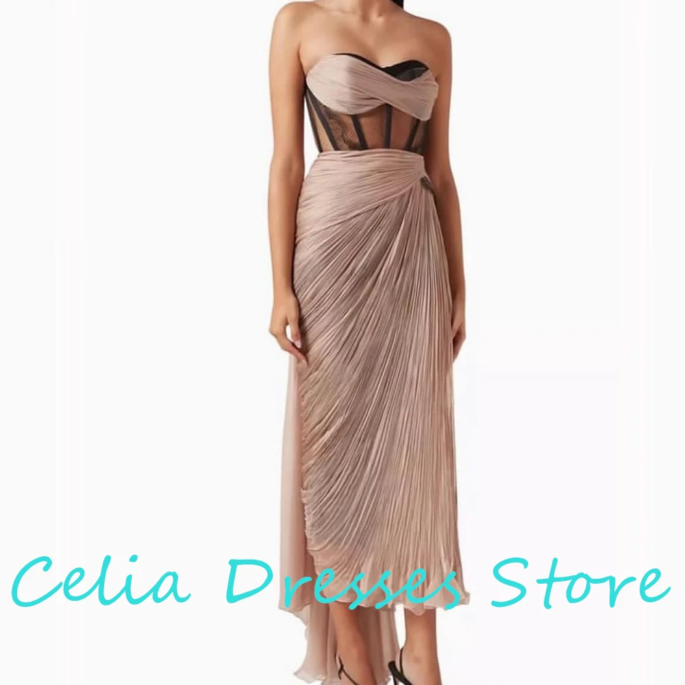 Customized  Classic Pure Chiffon Bone Evening Dress Sexy Sleeveless and Sweetheart with Open Back Robe de soirée for La
