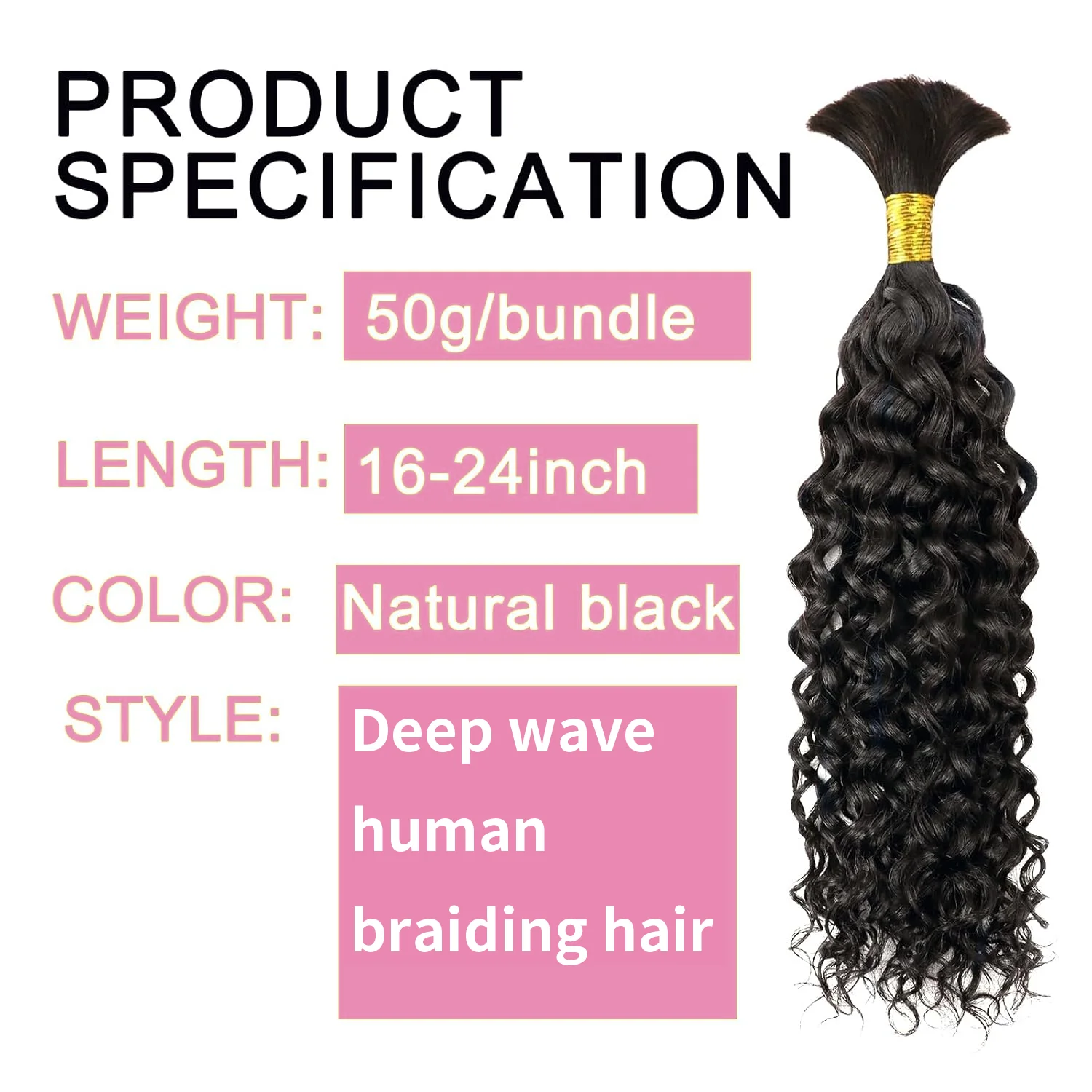 Deep Wave Human Braiding Hair 100% Unprocessed Human Hair Braiding Hair No Weft 16 Inch Curly Bulk Human Hair for Braiding #1B