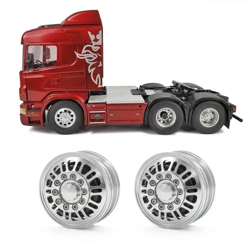 Um par de rodas estreitas dianteiras e traseiras de metal para 1/14 tamiya rc caminhão reboque basculante scania man benz actros volvo carro peças diy