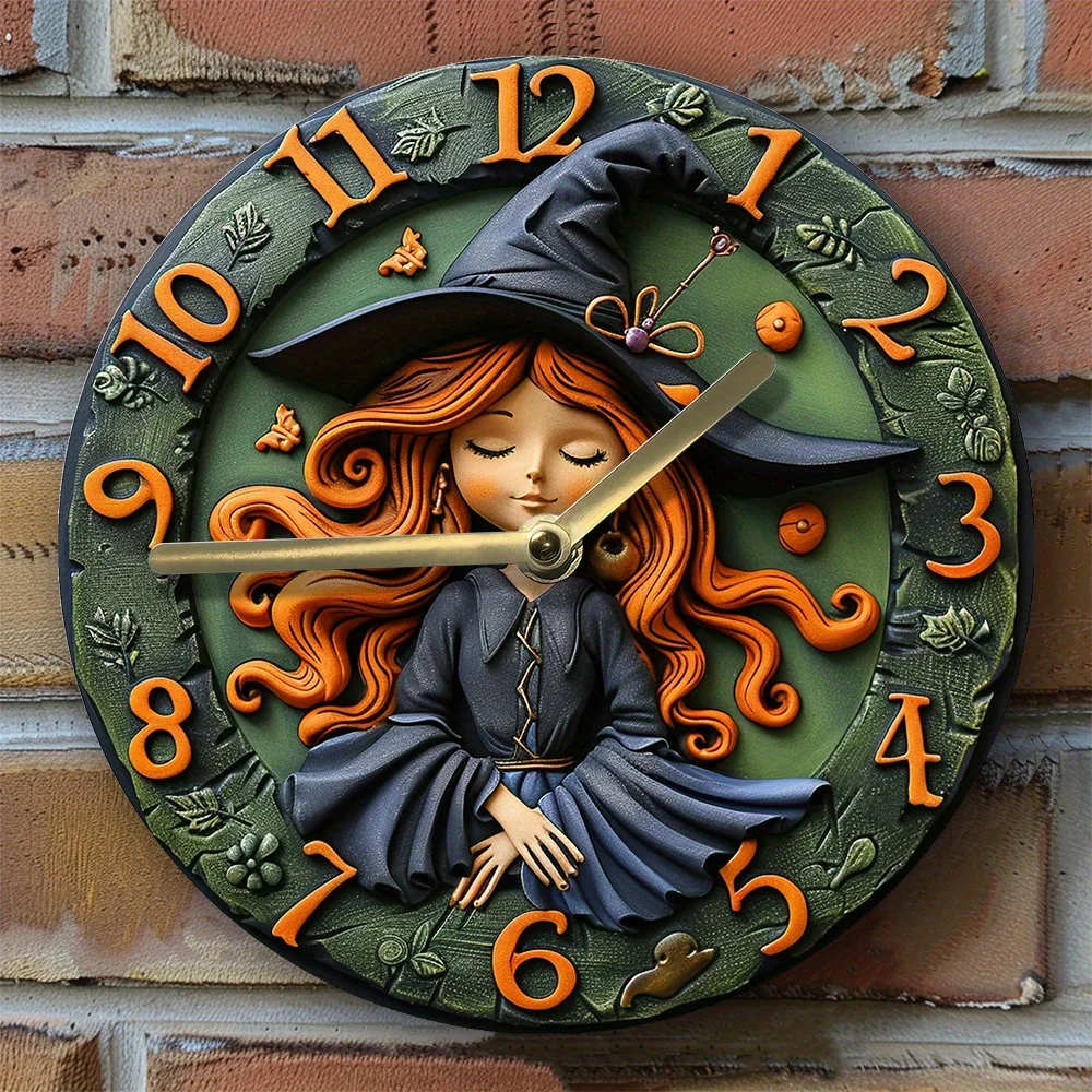 

Witch Themed Silent Wall Clock Aluminum Metal High-Definition 2D Print, Home Office Decor wall clock modern design