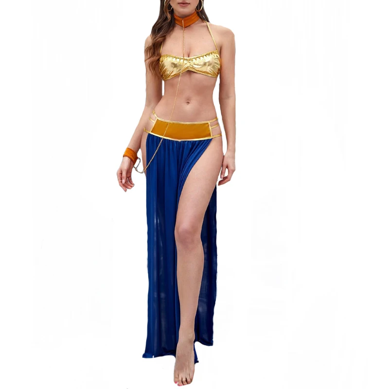 S-3XL Carnival Halloween Lady Sexy Leia Princess Costume Erotic Bra Skirt Slave Outfit Cosplay Party Fancy Dress