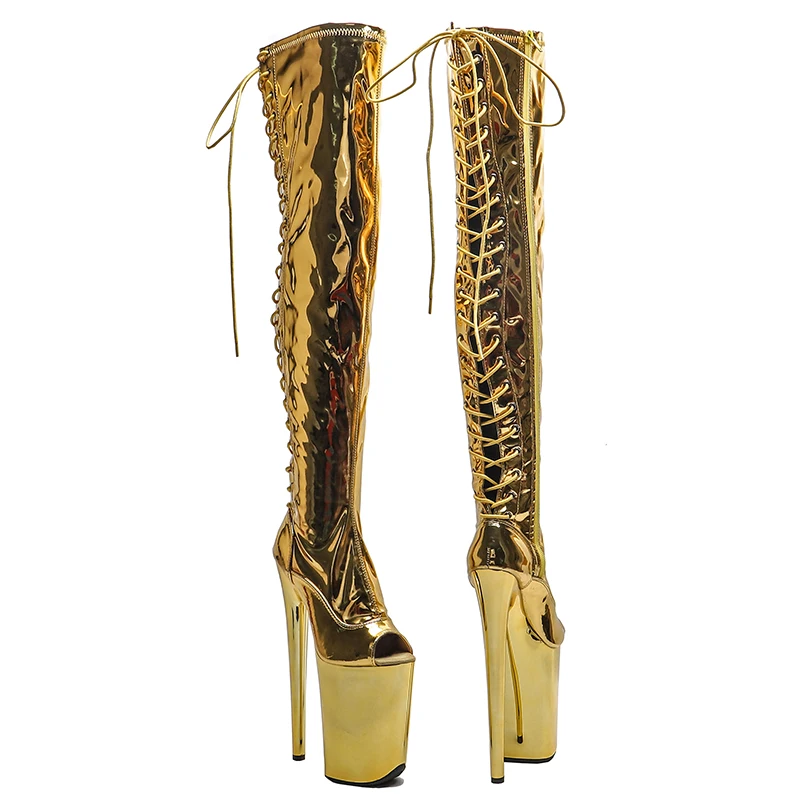 Leecabe 23CM/9inches Shiny PU Upper fashion lady open toe High Heel platform stripper heel Pole Dance boots