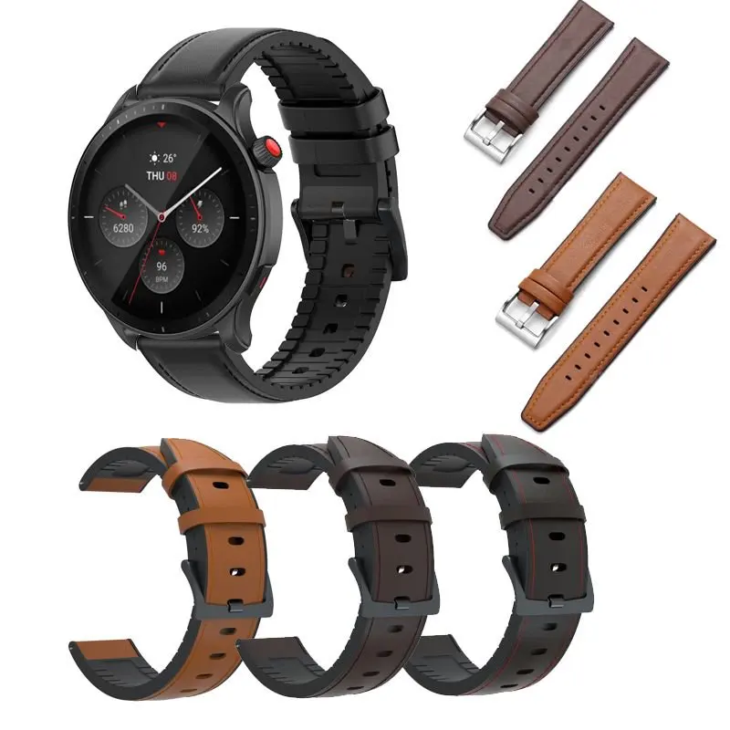 

20 мм 22 мм кожаный + силиконовый гибридный ремешок для часов Huami Amazfit GTS GTR 2 2e 3 4 Pro GTR Mini 42 47 мм PACE Stratos 2 2S 3