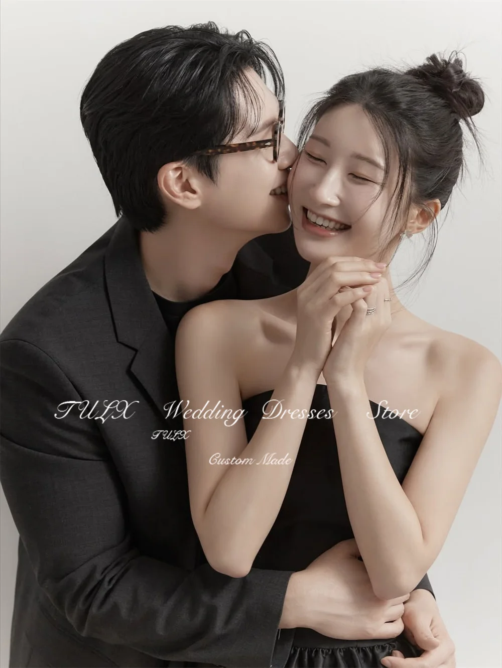 TULX – robe de soirée en Satin noir Simple, sans bretelles, pour séance Photo de mariage coréen, ligne A, longueur thé, robe de soirée, Corset personnalisé, 2026