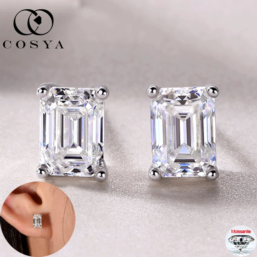 

COSYA 1-4cttw серьги-гвоздики изумрудной огранки с муассанитом для женщин, серебро S925, D VVS1, высококачественные серьги-гвоздики с лабораторным бриллиантом, ювелирные изделия