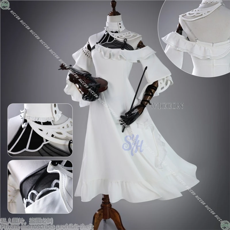 Phrolova 플로로 Wuthering Waves Cosplay Anime Costume Wuthering Waves White Elegant off-the-shoulder Long Dress Jirai Kei Halloween