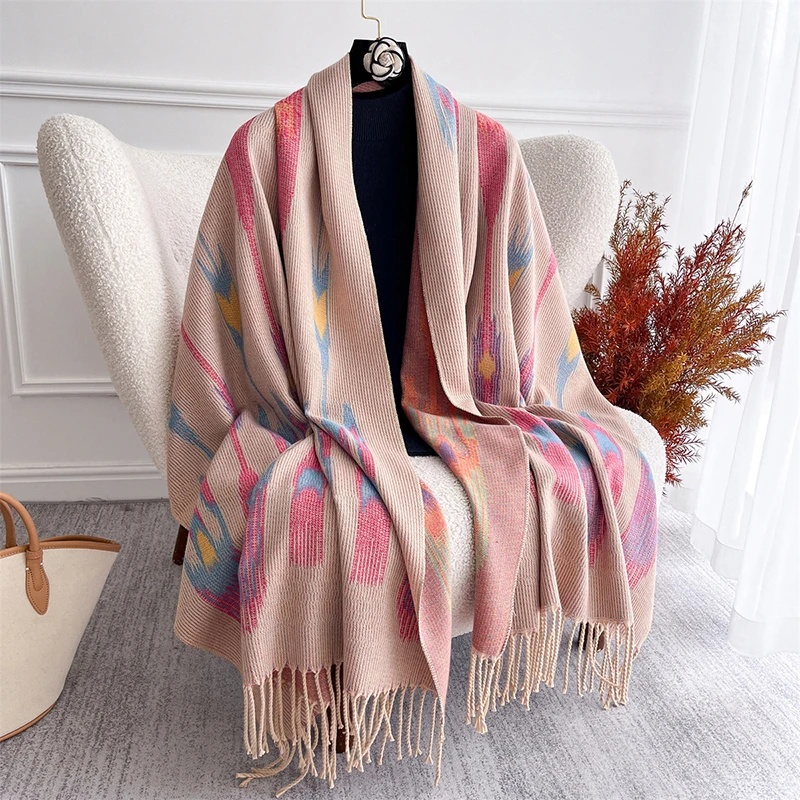 

2025 Winter Thick Warm Scarf Women Cashmere Shawl and Wraps Pashmina Neckerchief Bufanda Female Tassel Poncho Echarpe Stoles