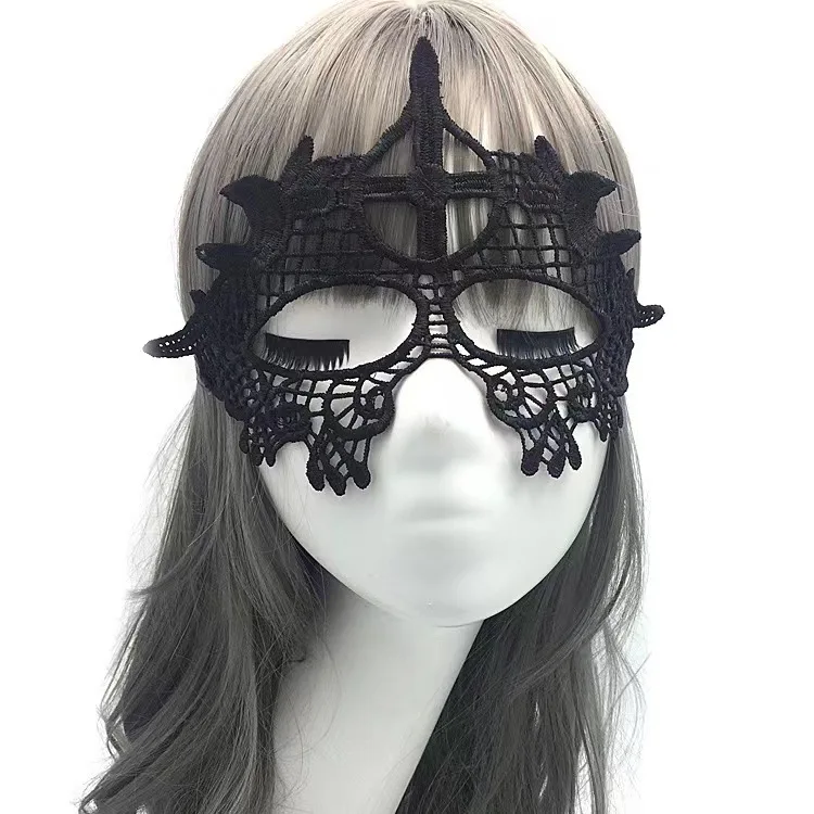 Damen Gothic Spitzenmaske Cosplay Halloween Party Karneval Sexy Damen Kostüme Weihnachten Halbgesicht Tier Rollenspiel Masken Kleid – Detail 12