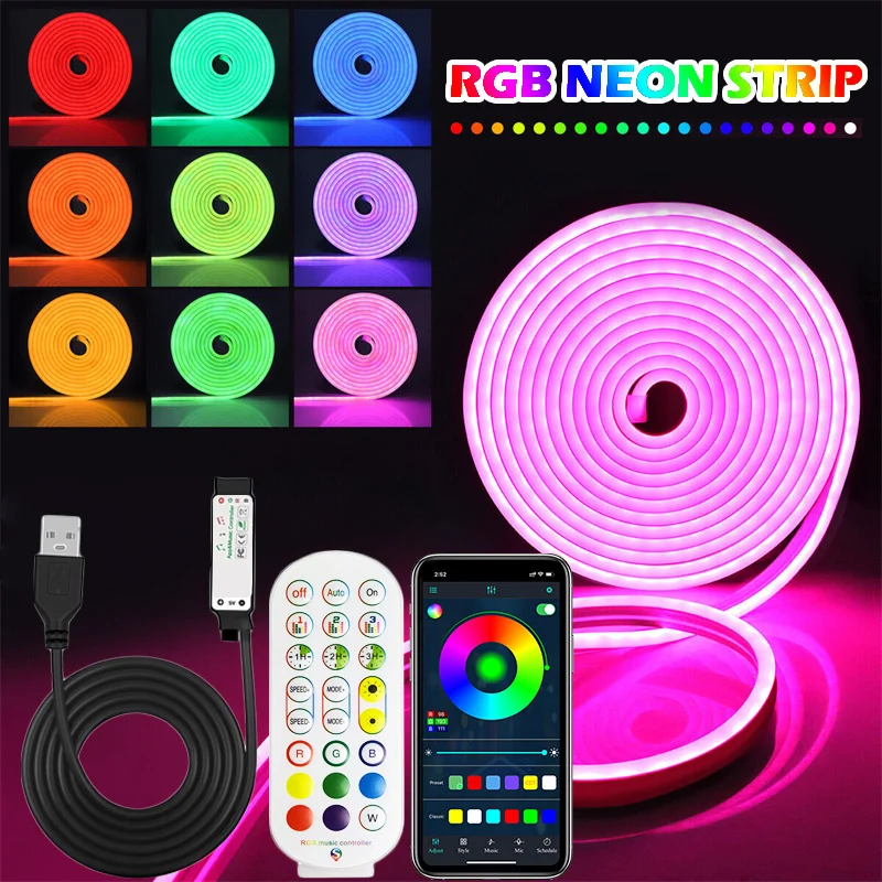 1M-5M Flexible RGB Neon LED Strip Lights, App Control Color Changing Lighting for DIY Bedroom & TV Backlight Decoration