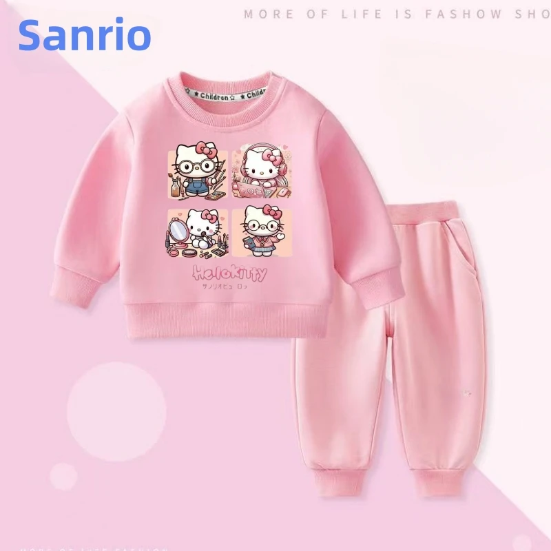 

Sanrio, осенний комплект одежды для маленьких девочек, детские толстовки с принтом «Hello Kitty», пуловер, топ и штаны, костюм из 2 предметов, детская одежда