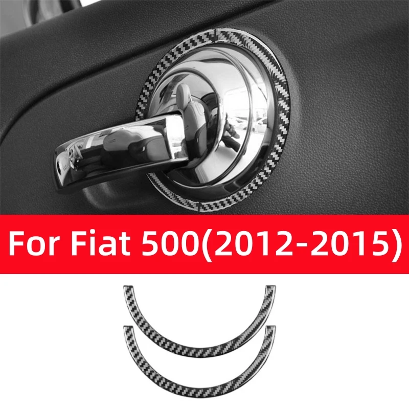 

For Fiat 500 2012-2015 Accessories Real Soft Carbon Fiber Car Interior Handle Decorative Ring Decoration Sticker Cover Trim