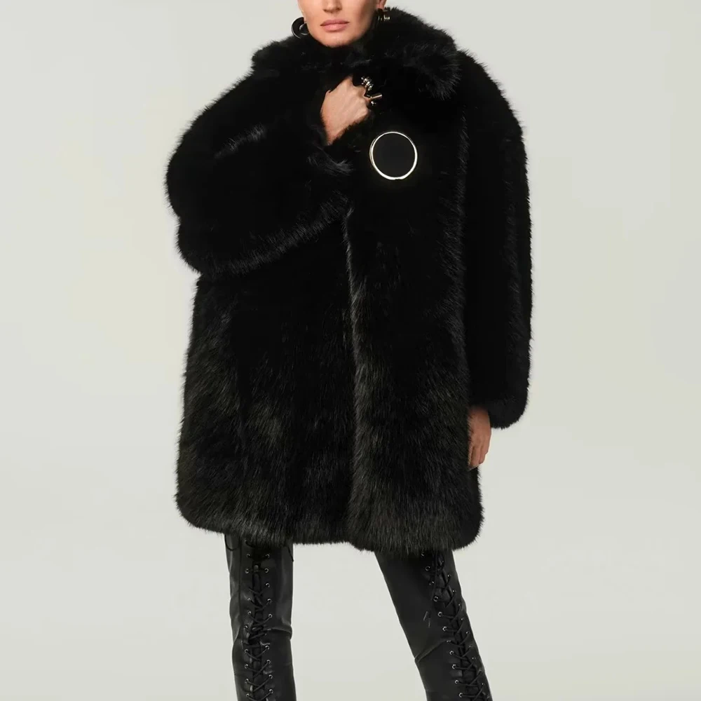 TWOTWINSTYLE Solid Loose Chic Fur Jackets For Women O Neck Long Sleeve Casual Minimalist Elegant Coats Female Fashion Style New