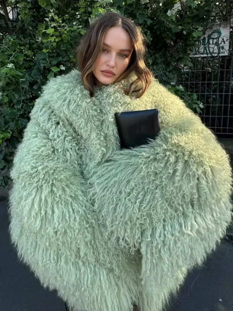 Solid Women Chic Fluffy Faux Fur Coat Luxury Warm Long Sleeve Loose Cardigan Jacket Casual 2025 Lady New Winter Street Outerwear