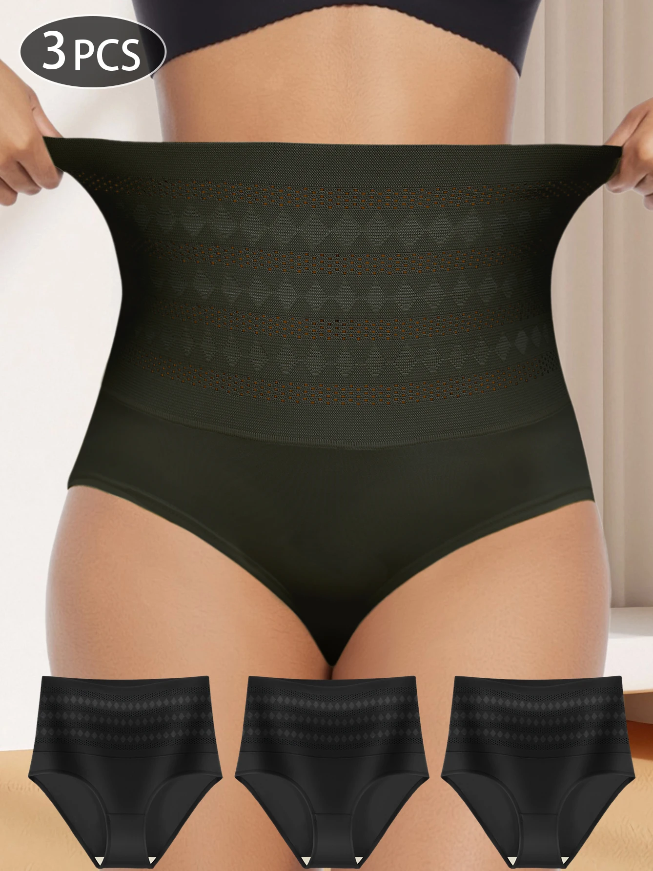 

Комплект из 3 предметов корректирующего белья с высокой талией для женщин, легкая и дышащая сетчатая ткань, мягкая и удобная посадка