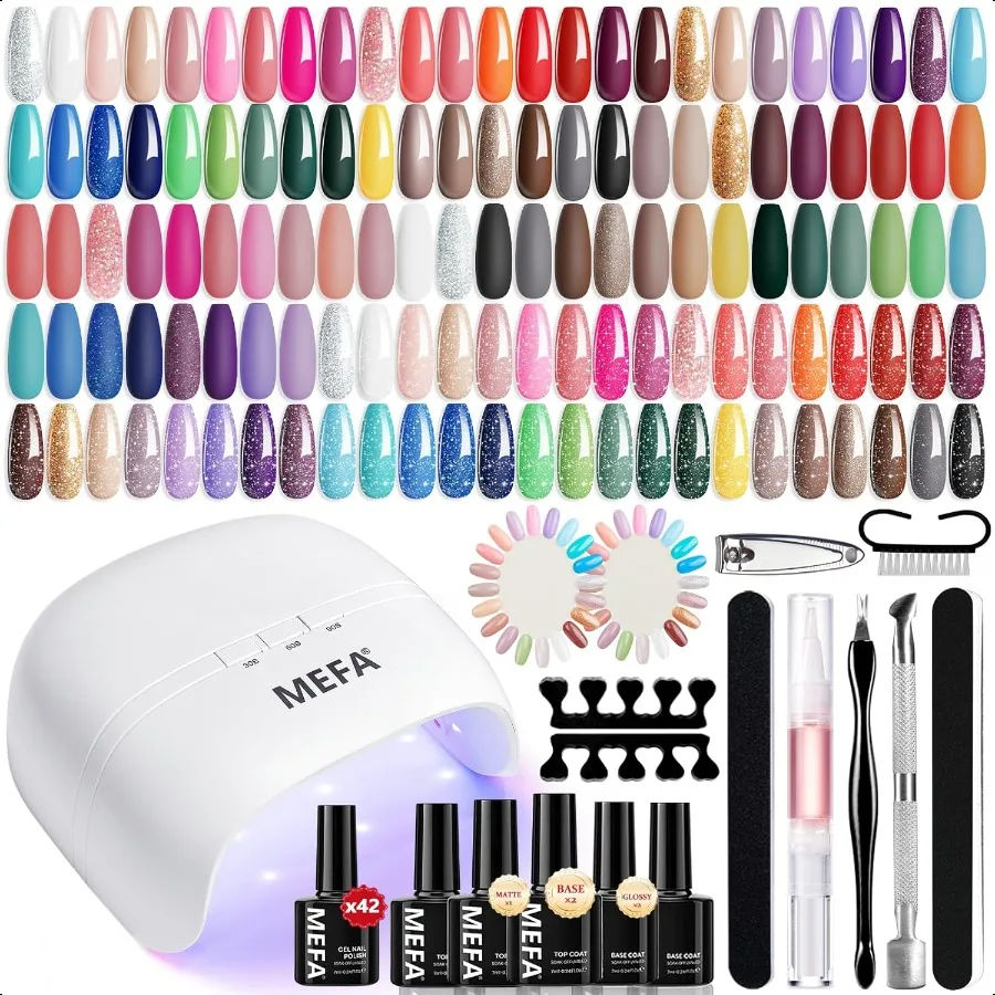 

42 Colors Gel Nail Polish Kit with U V Light 59 Pcs All Seasons Collection Colorful Gel Polish ential Set with 5 Psc Matte Glos