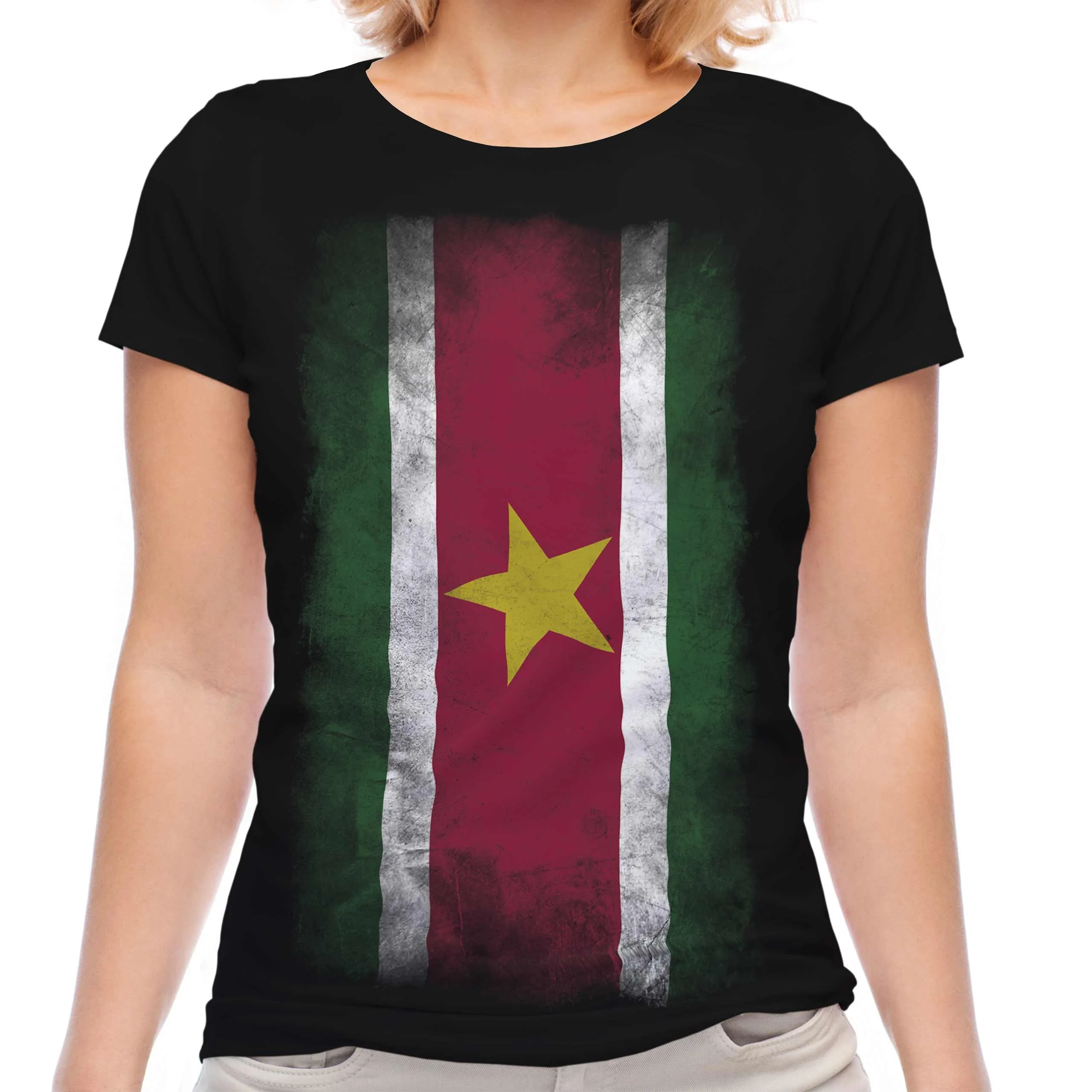 Suriname العلم المرأة تي شيرت قصير الأكمام القطن تيز المعتاد قميص المرأة جيرسي بلايز رياضية Y2k تي شيرت الصيف الملابس