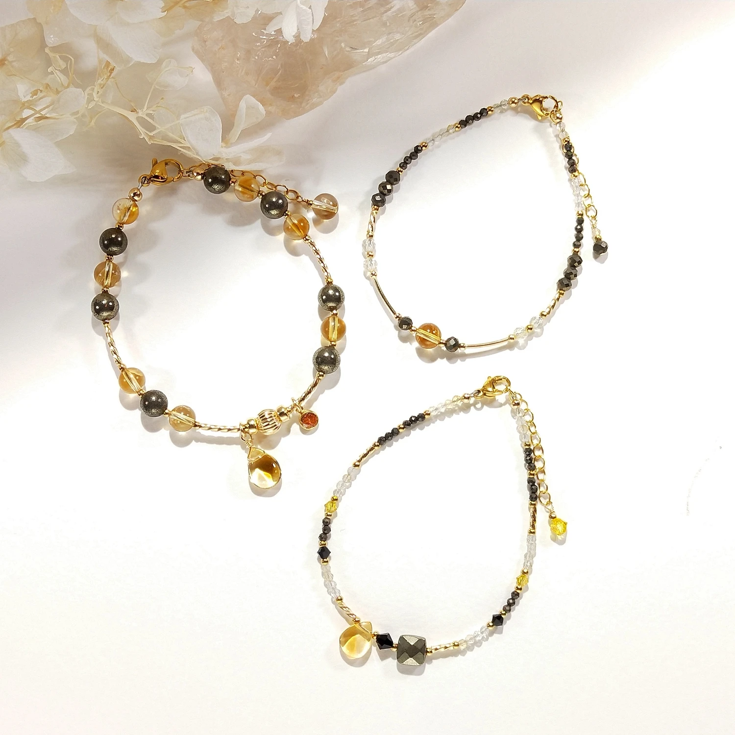 Lii Ji Natural Citrine Pyrite 2-6mm American 14K Gold Filled Charms Handmade Bracelet