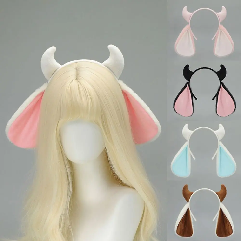 

Lolita Fluffy Goat Horn & Ear Headband - Plush Animal Ear Hair Band for Carnival Cosplay, Kawaii Costume Accessories Party Props