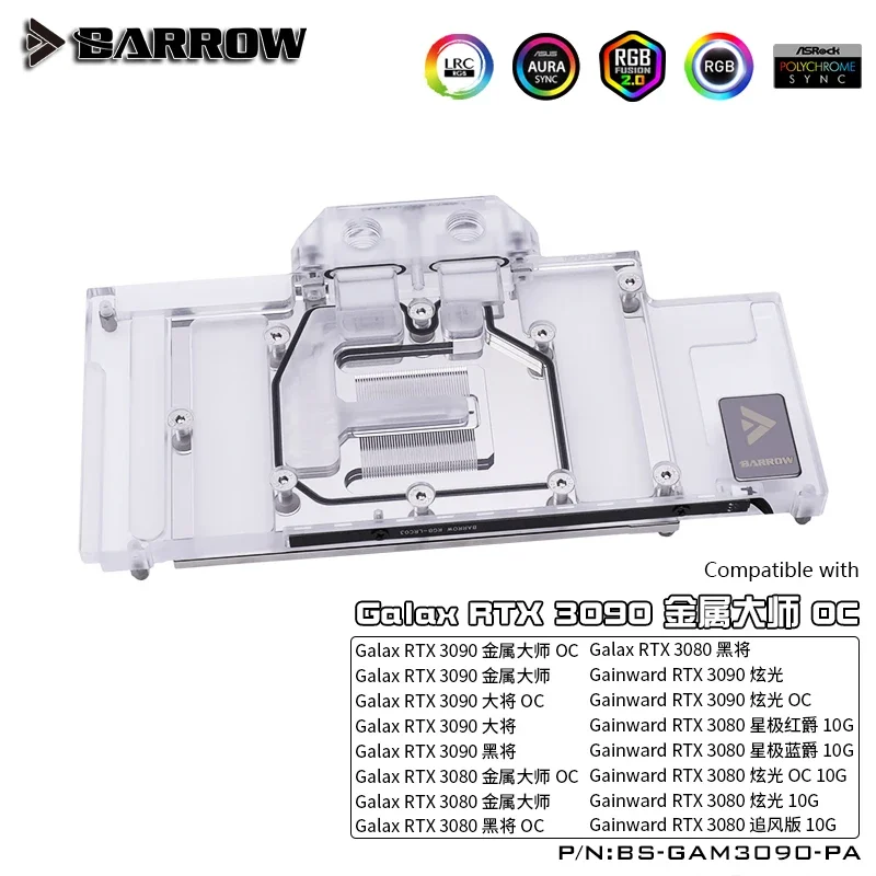 

Водяной блок BARROW с полным покрытием для Galaxy/Gainward RTX 3080/3090 OC, медный радиатор для графической карты, 5 В, 3-контактный разъем A-RGB