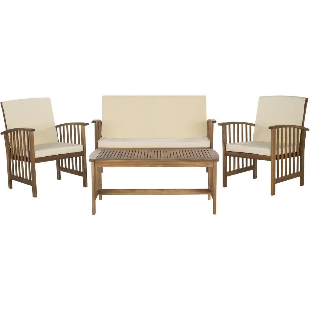 

Outdoor Collection Rocklin Natural/ Beige 4-Piece Conversation Patio Set with Cushions