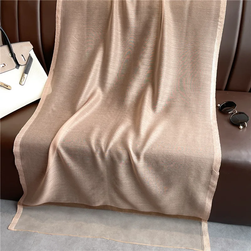 Modischer Luxus Einfarbiger Langer Seidenschal für Damen Weicher Glatter Schal Kopftuch Hijab Outdoor-Schal Langer Umhang Strandtuch – Detail 23