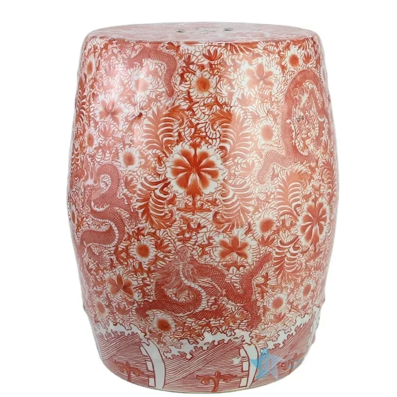 

RZIS001-B Chinese style red hand painted dragon painting ceramic stool outdoor