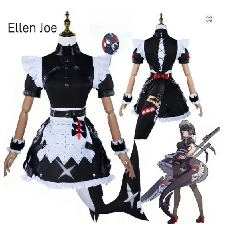 

Ellen Joe Zone Zero Anime Cosplay Costume Wig Cute Shark Maid Outfit Tail Victoria HousekeepingNew Eridu Halloween Party Women