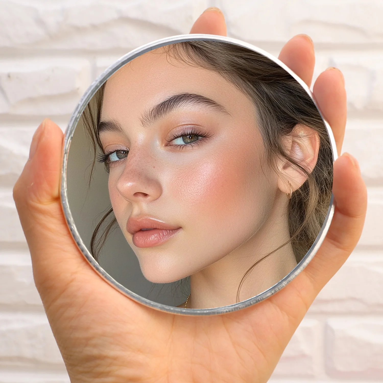 مرآة محدبة صغيرة محمولة باليد لرحلة السفر جيب مرآة سيلفي TikTok INS مرايا سيلفي عصرية للسفر بمفردك
