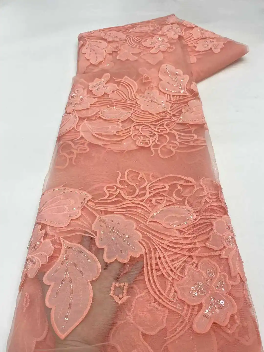 Luxe 3D Kant Stof 5 Yards 2025 Hoge Kwaliteit Tule Kant Stof Geborduurde Afrikaanse Nigeriaanse Stof Voor Jurk Naaien