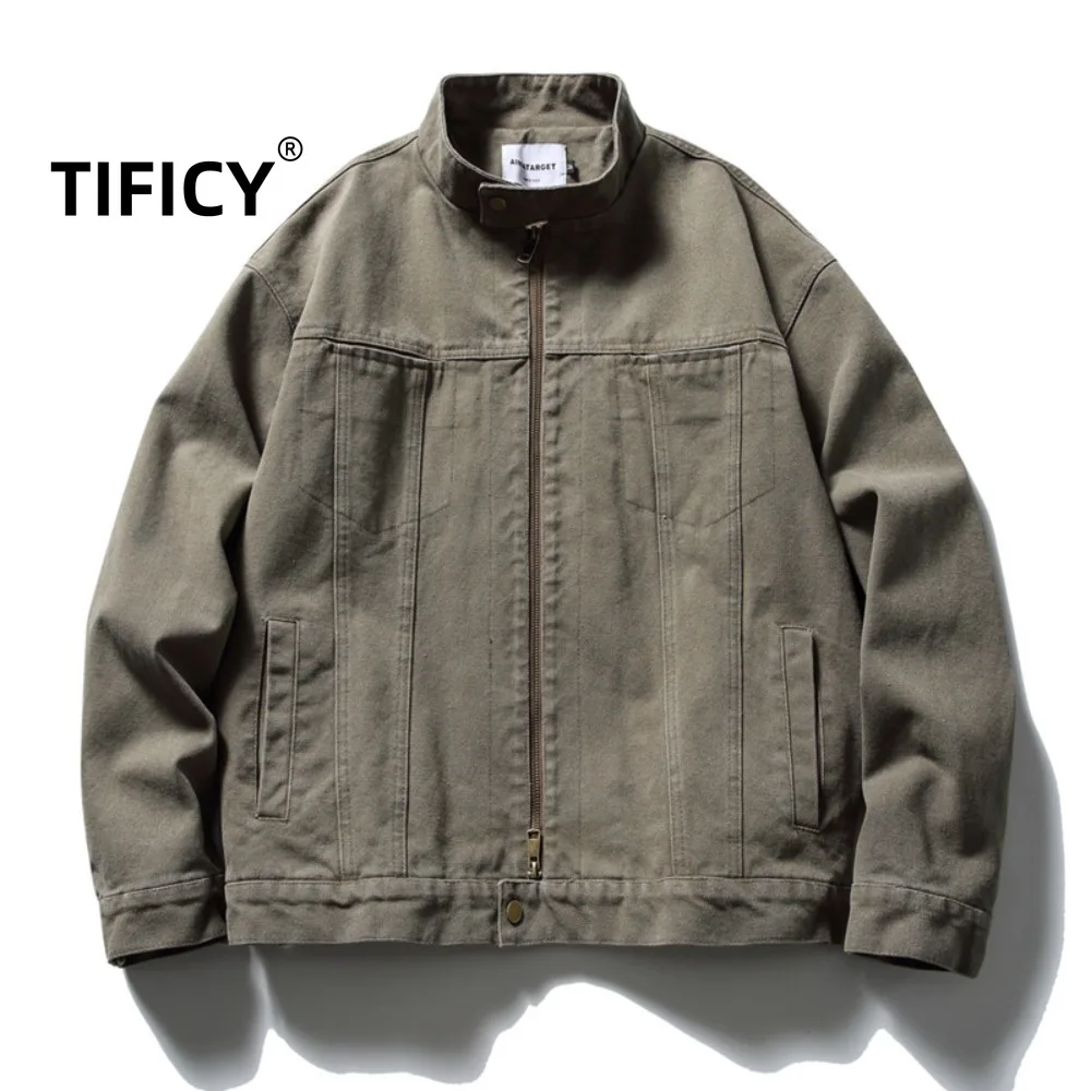 

Хлопковые куртки High Street, пальто в стиле ретро, стираная куртка Харрингтона с воротником-стойкой, мужская свободная парусиновая рабочая одежда, повседневная куртка