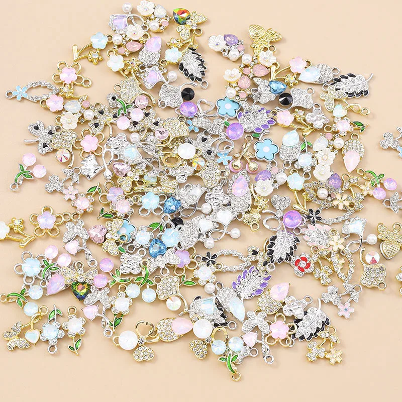 

Leslie 10pcs Cute Sparkling Crystal Flowers Charms for Jewelry Making Plant Leaf Charms Pendants DIY Necklaces Earrings Craft