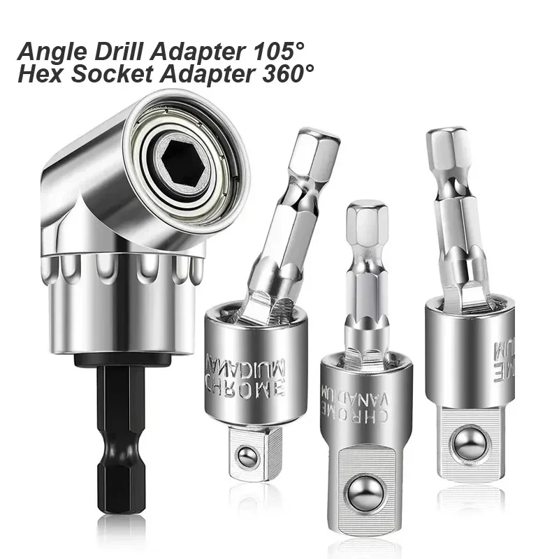 

Angle Drill Chuck 105 Degree Attachment Hex Socket Adapter Extension Set Power Tool Driver Rotatable Screwdriver Bit Holder Nut